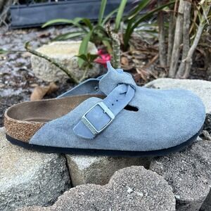 Women's Size 8 Boston Braided Buckle Clogs Blue EU 39 Mule